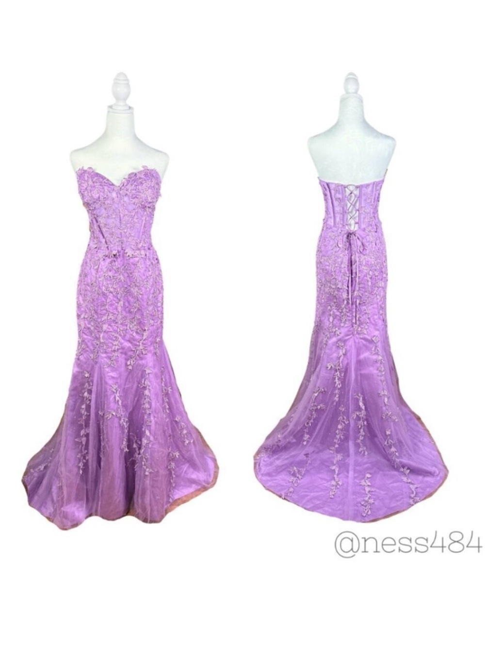 MillyBridal Mermaid Gown Women Size 3 Lavender Excellent Lace Beaded Corset Back